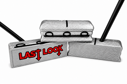 Silver Last Look putter, black graphite shafts, red lettering with black outline